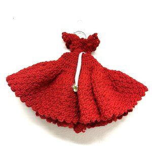 Vtg Handmade Crocheted American Girl doll Fit & Flare Dress Red Ruffles Scallop